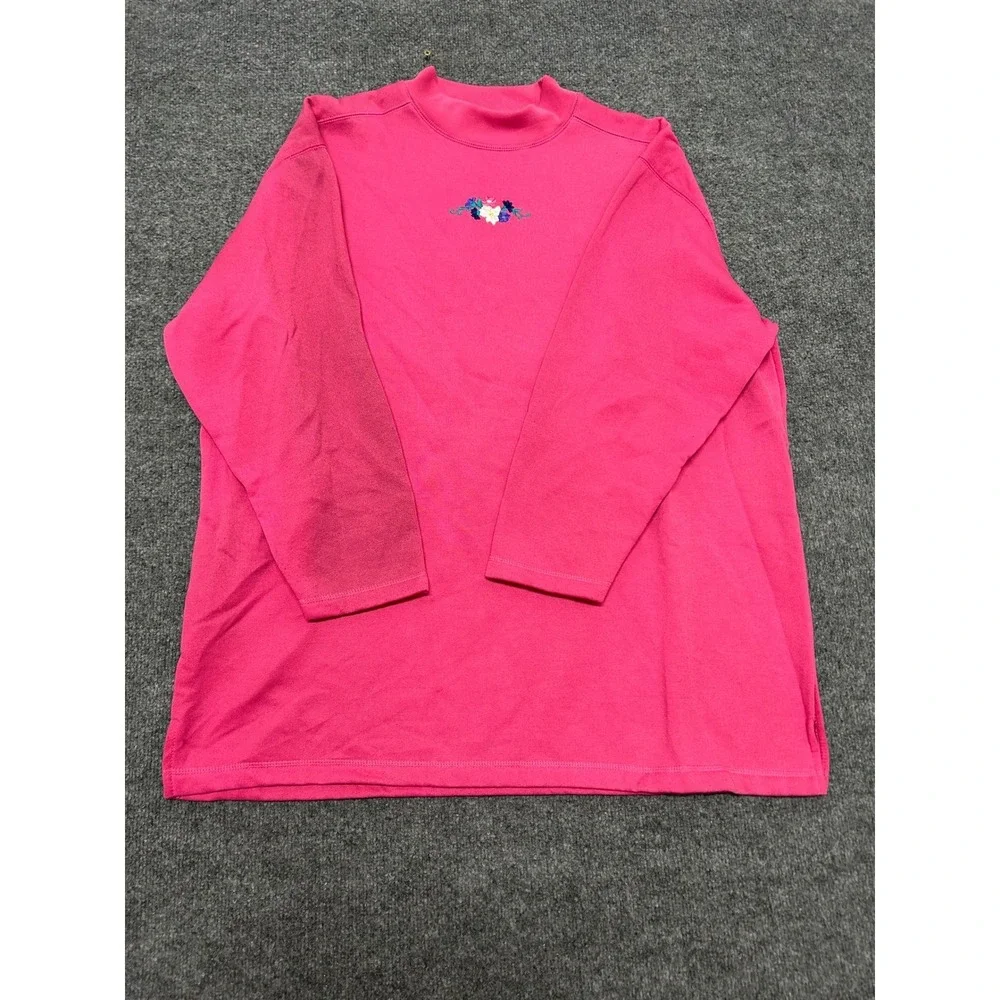 Blair Sweatshirt Womens Size 2XL Pink Mock Neck Floral Embroidered Long Sleeve